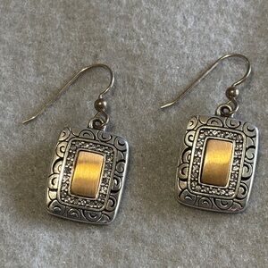 Two-Tone Silver and Gold Dangling Rectangle Earrings